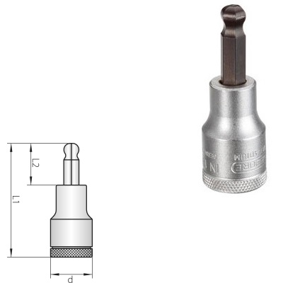 Gedore IN 19 K 8 Screwdriver bit socket 1/2" ball-end in-hex 8 mm