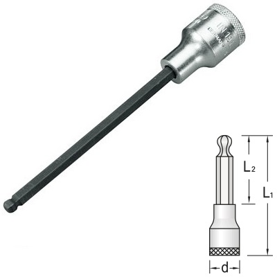 Gedore IN 19 LK 14-140 Screwdriver bit socket 1/2", long inbus 14 mm