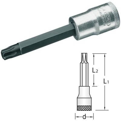 Gedore ITX 19 L T20-100 Dopsleutel-schroevendraaier 1/2" lang Torx T20