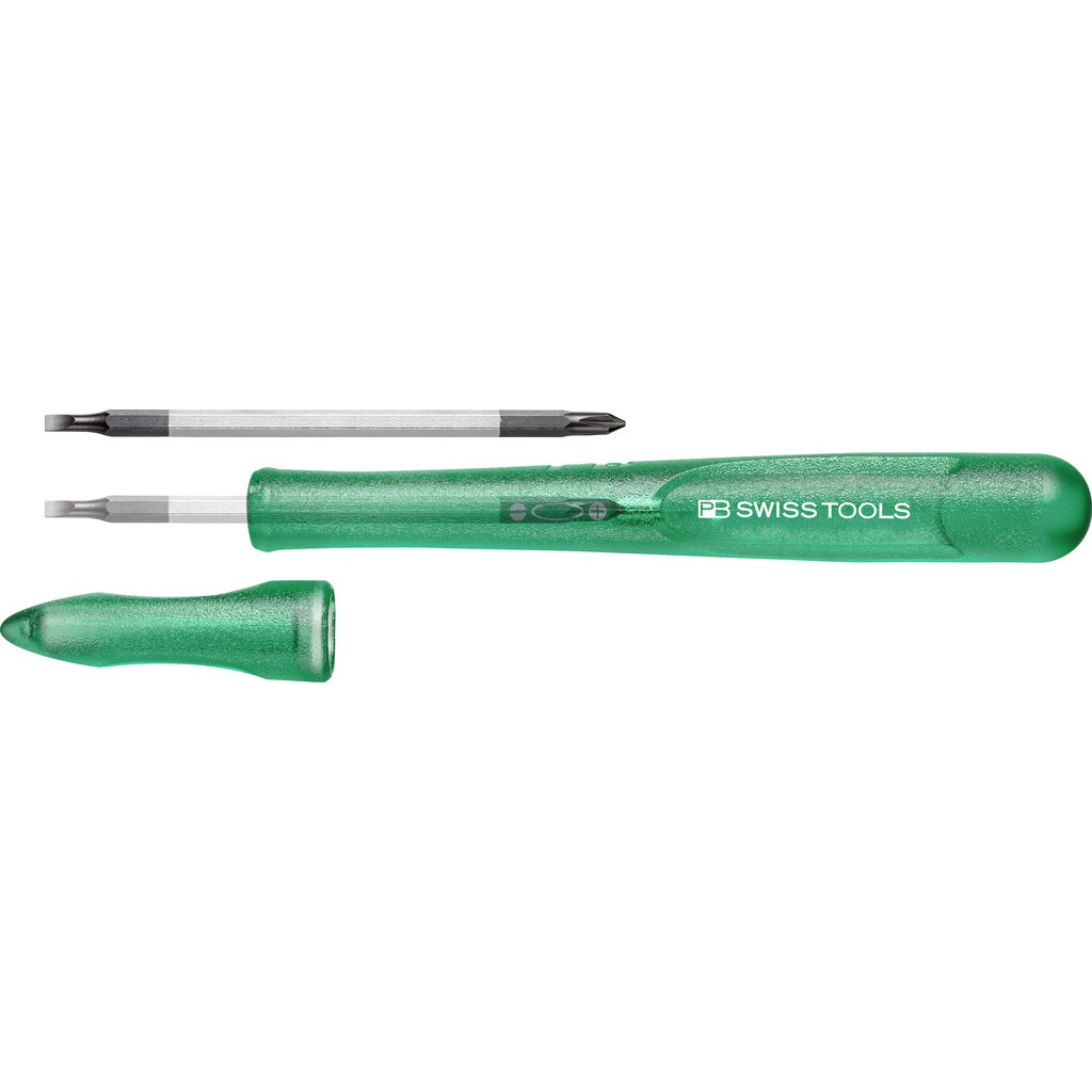 PB Swiss Tools 168.00 Green Schroevendraaier met omsteekkling zaagsnede/Phillips, maat 00, groen