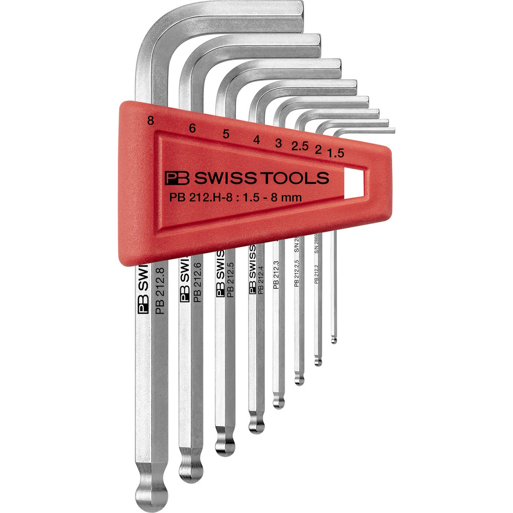 PB Swiss Tools 212.H-8 Inbussleutelset in houder, met kogelkop, 1,5 tot 8 mm