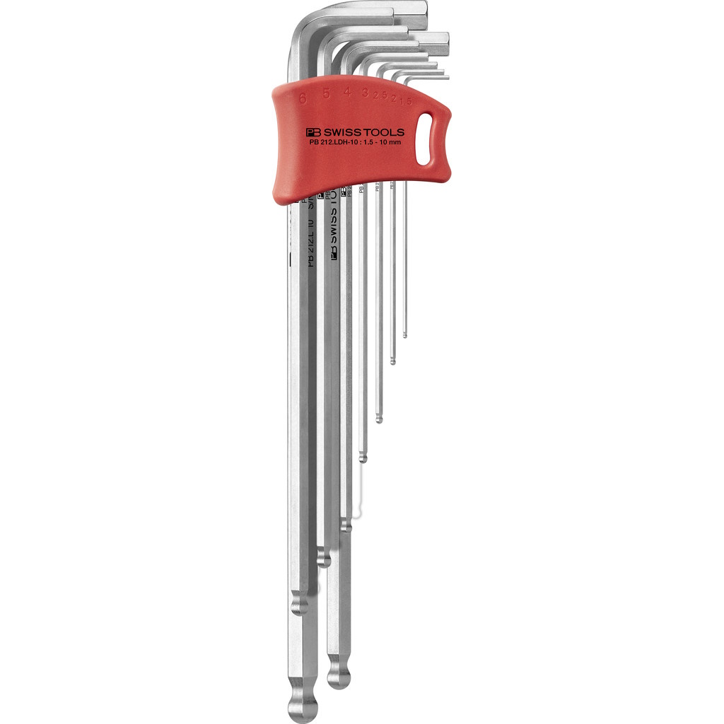 PB Swiss Tools 212.LDH-10 L-key set, long, Inbus with ball end 1,5 to 10 mm