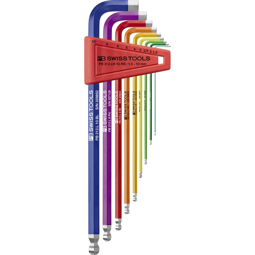 PB Swiss Tools 212.LH-10 RB Rainbow inbussleutelset, lang, met kogelkop, 1,5 tot 10 mm