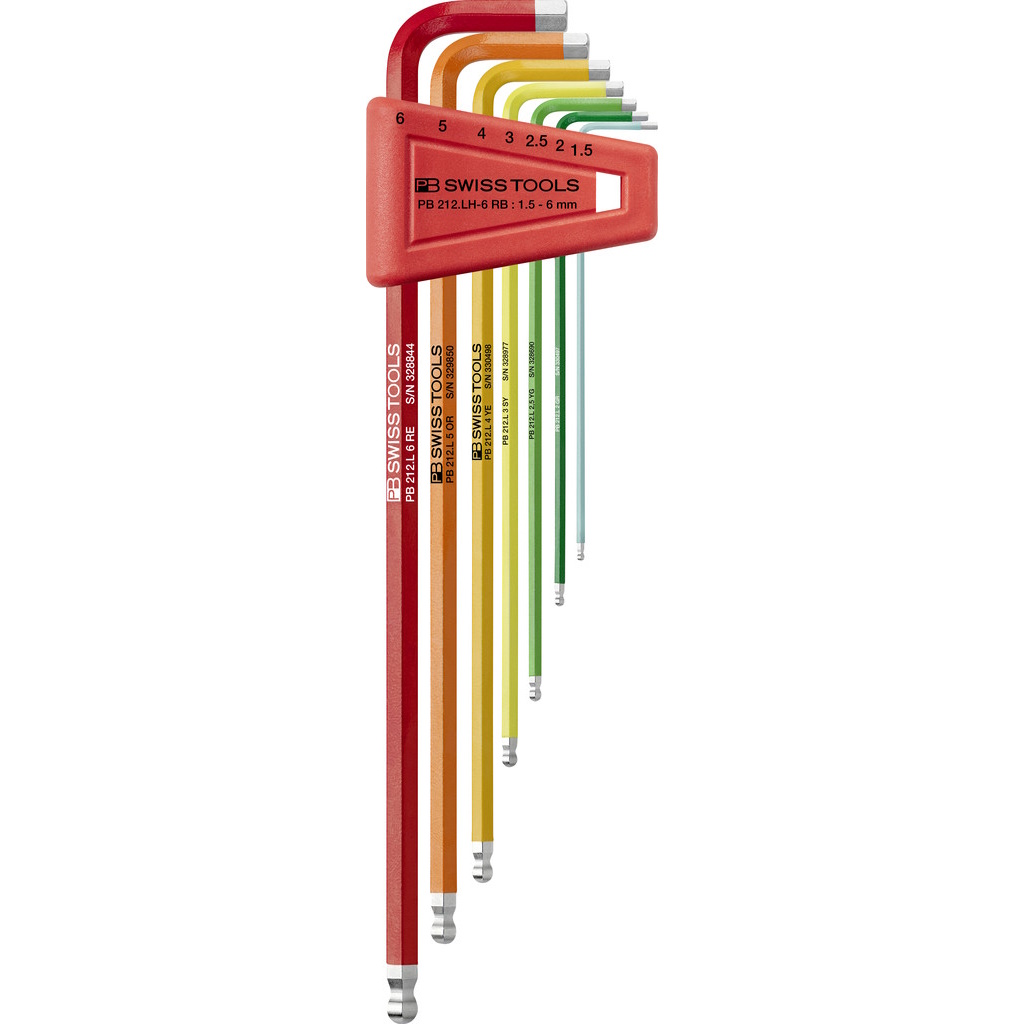 PB Swiss Tools 212.LH-6 RB Rainbow inbussleutelset, lang, met kogelkop, 1,5 tot 6 mm