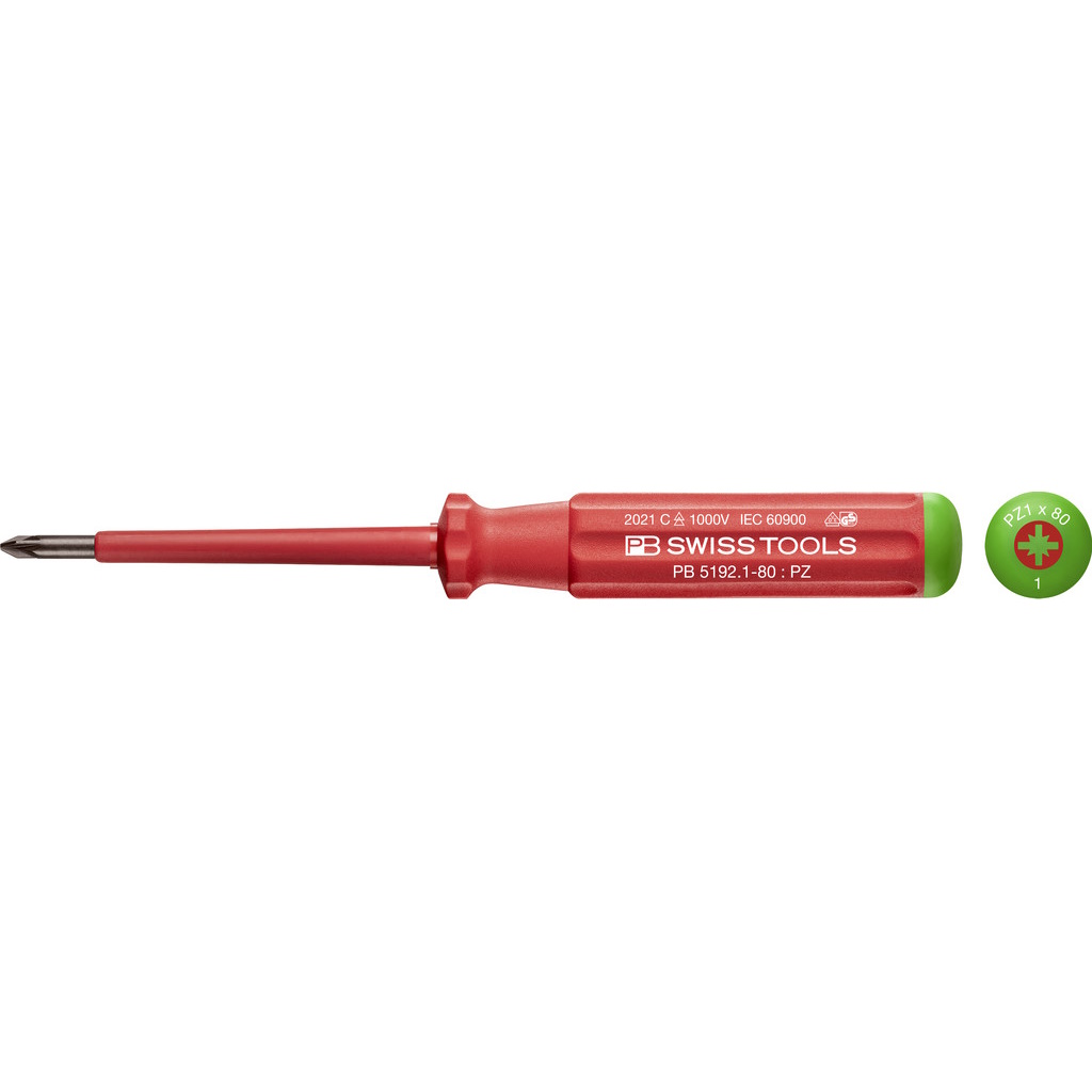 PB Swiss Tools 5192.1-80 Classic VDE schroevendraaier kruiskop Pozidriv maat PZ1