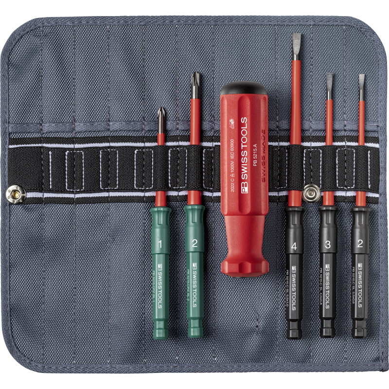 PB Swiss Tools 5217.SU Classic VDE Slim schroevendraaierset in roltas, zaagsnede/PlusminusPozidriv