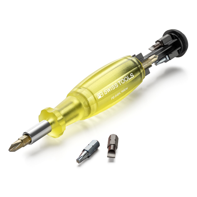 PB Swiss Tools 6464.Yellow Insider, bithouder met 8 bits in greep, geel