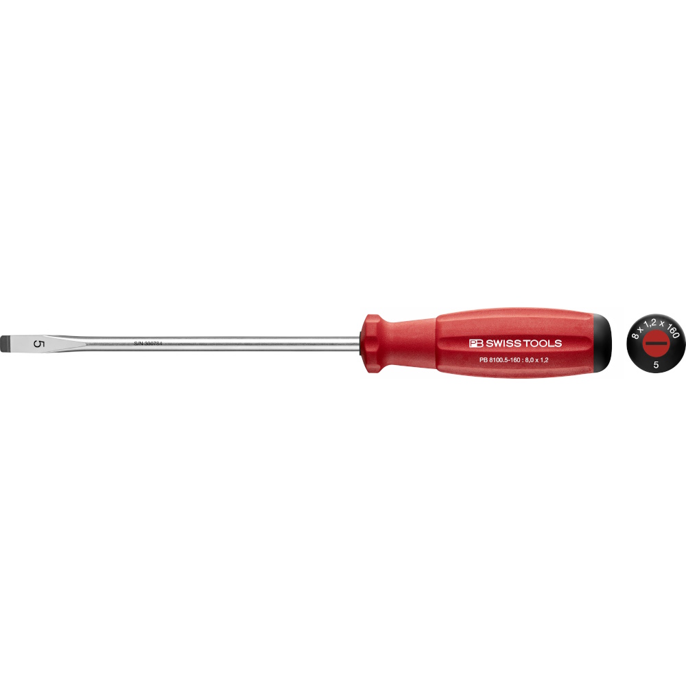 PB Swiss Tools 8100.5-160 SwissGrip schroevendraaier, zaagsnede maat 5