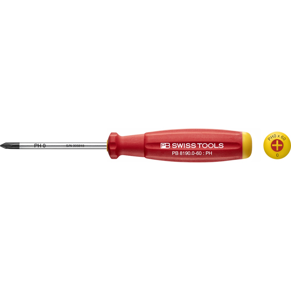 PB Swiss Tools 8190.0-60 SwissGrip kruiskopschroevendraaier Phillips maat PH0, standaard