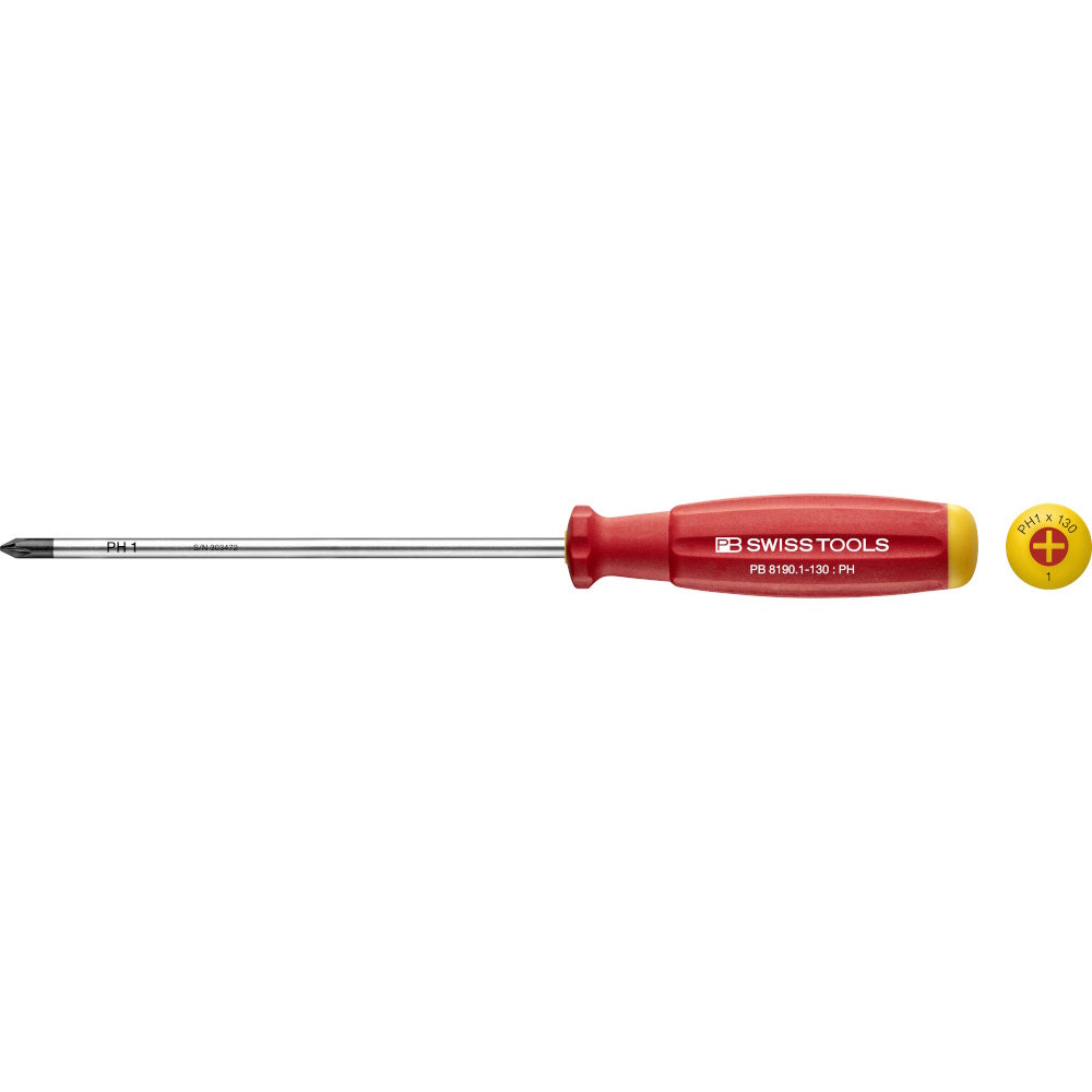 PB Swiss Tools 8190.1-130 SwissGrip kruiskopschroevendraaier Phillips maat PH1, lang