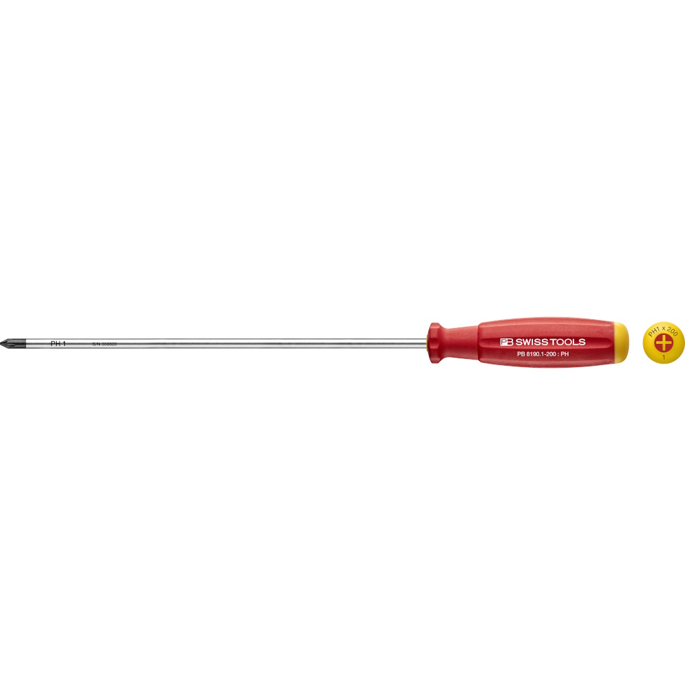 PB Swiss Tools 8190.1-200 SwissGrip kruiskopschroevendraaier Phillips maat PH1, extra lang