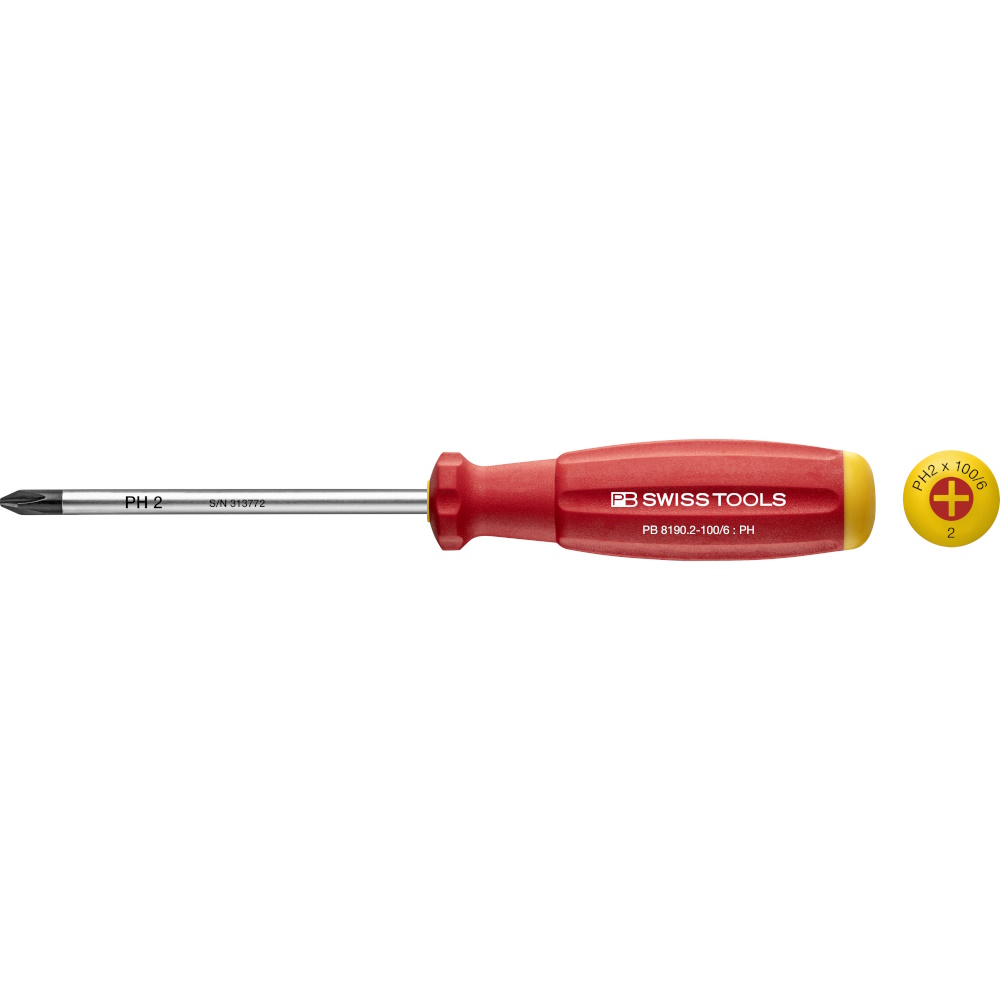 PB Swiss Tools 8190.2-100/6 SwissGrip kruiskopschroevendraaier Phillips maat PH2, standaard