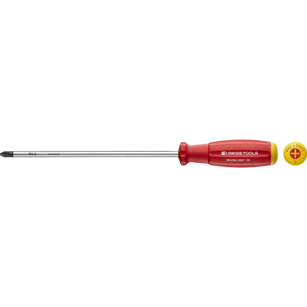 PB Swiss Tools 8190.2-200/7 SwissGrip kruiskopschroevendraaier Phillips maat PH2, extra lang