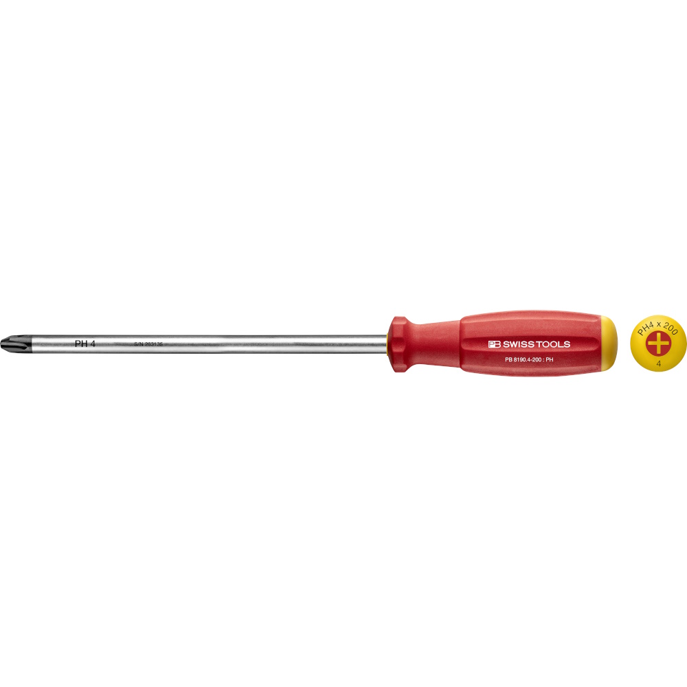 PB Swiss Tools 8190.4-200 SwissGrip kruiskopschroevendraaier Phillips maat PH4, standaard