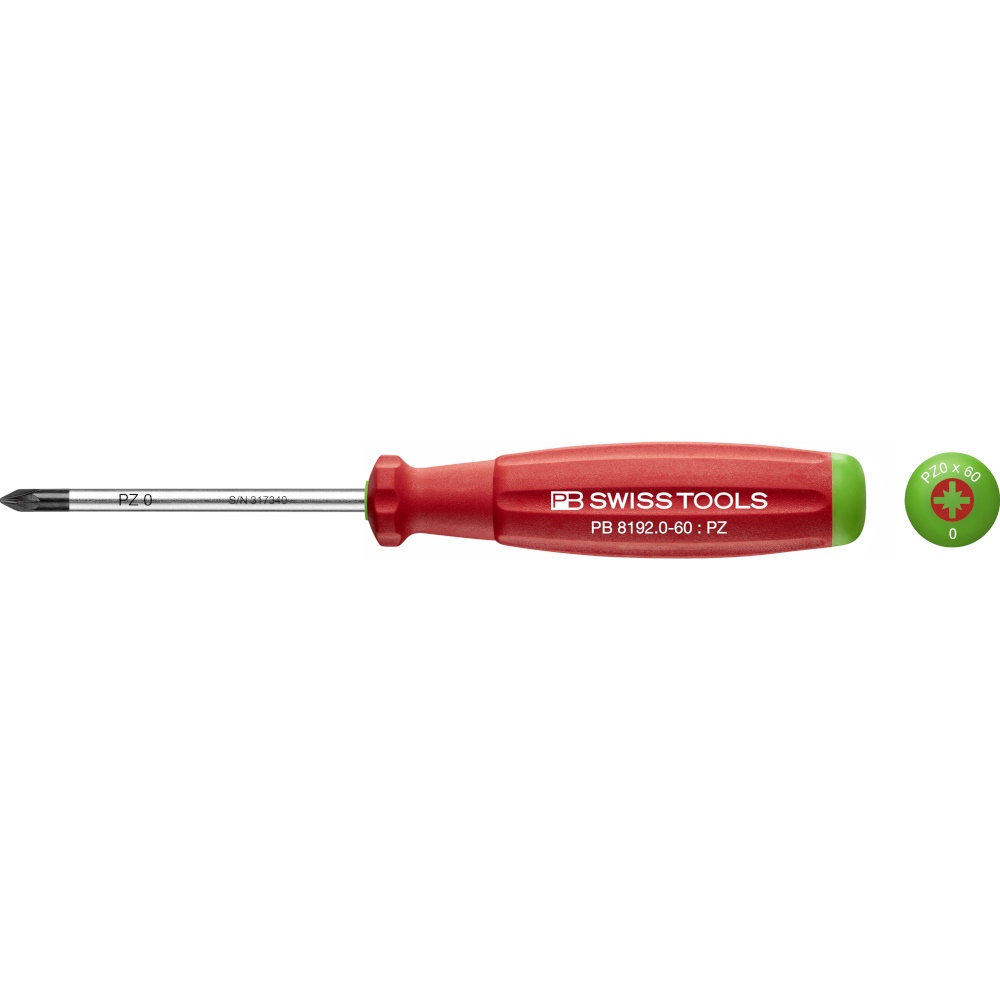 PB Swiss Tools 8192.0-60 SwissGrip kruiskopschroevendraaier Pozidriv maat PZ0, standaard