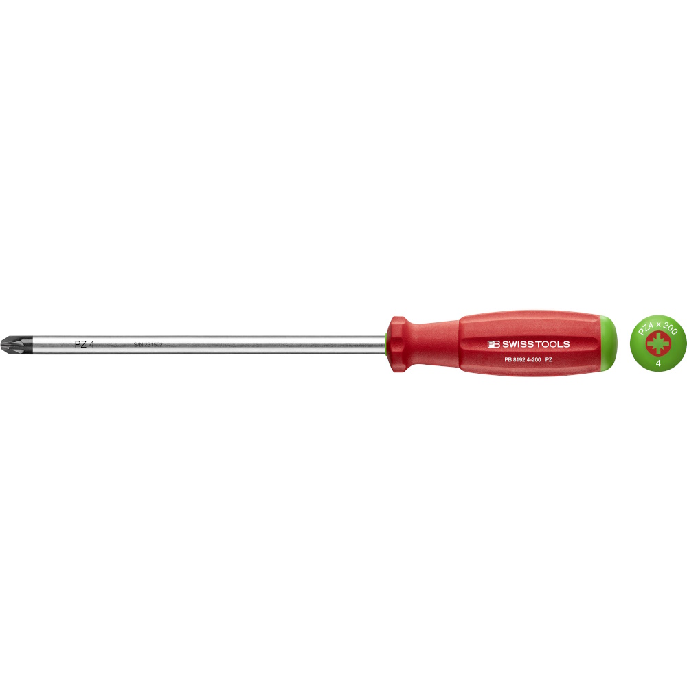 PB Swiss Tools 8192.4-200 SwissGrip kruiskopschroevendraaier Pozidriv maat PZ4, standaard