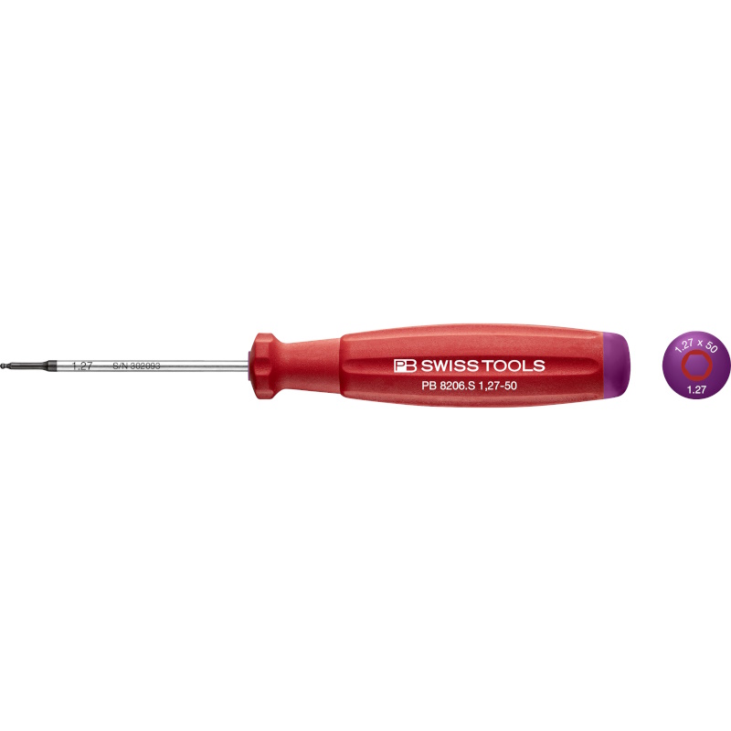 PB Swiss Tools 8206.S1,27-50 SwissGrip schroevendraaier Inbus met kogelkop 1,27 mm