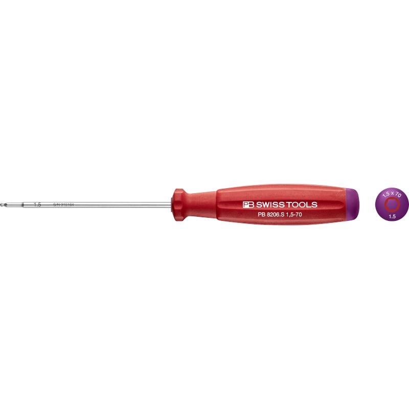 PB Swiss Tools 8206.S1,5-70 SwissGrip schroevendraaier Inbus met kogelkop 1,5 mm