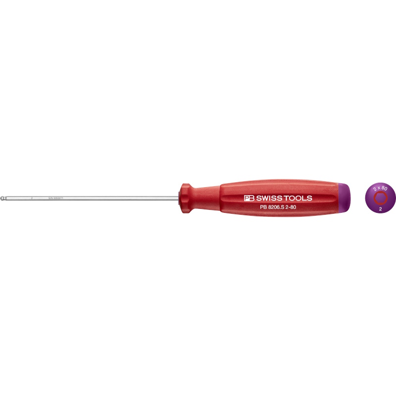 PB Swiss Tools 8206.S2-80 SwissGrip schroevendraaier Inbus met kogelkop 2 mm