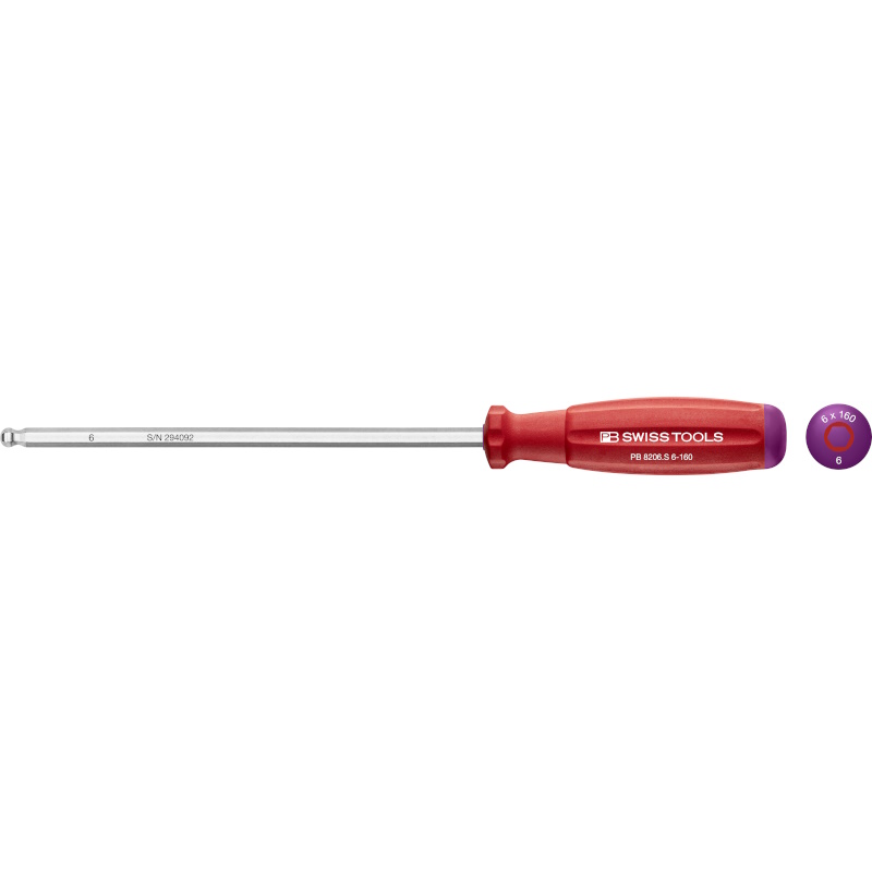 PB Swiss Tools 8206.S6-160 SwissGrip schroevendraaier Inbus met kogelkop 6 mm