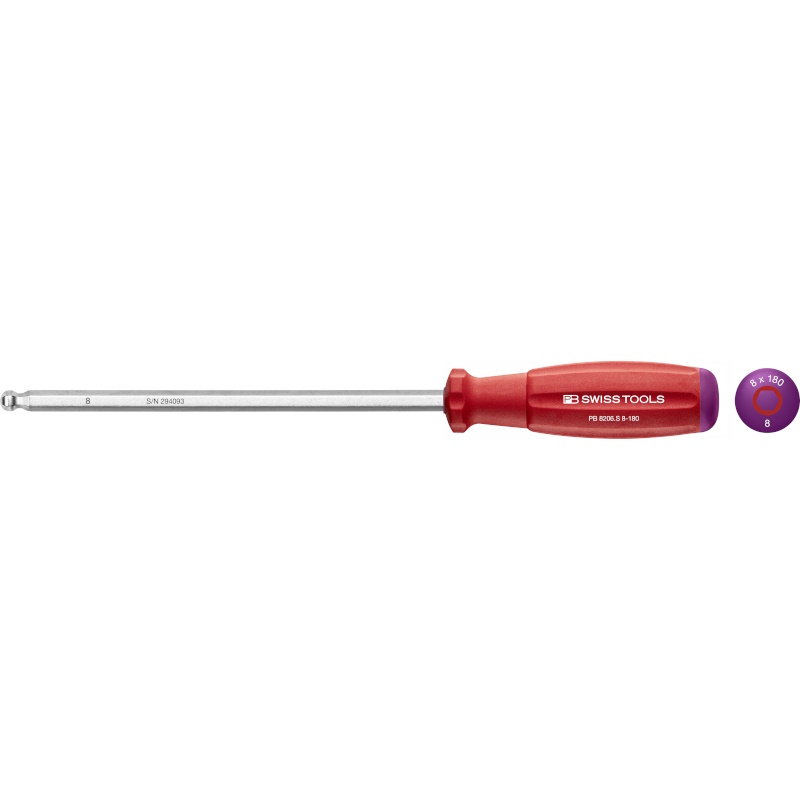 PB Swiss Tools 8206.S8-180 SwissGrip schroevendraaier Inbus met kogelkop 8 mm