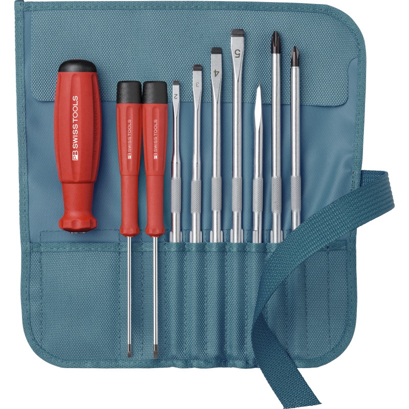 PB Swiss Tools 8218.PE Schroevendraaierset in rol-etui, Petrol