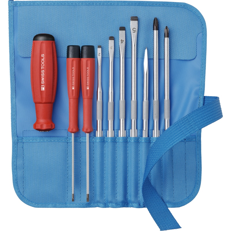 PB Swiss Tools 8218.TU Schroevendraaierset in rol-etui, Turquoise