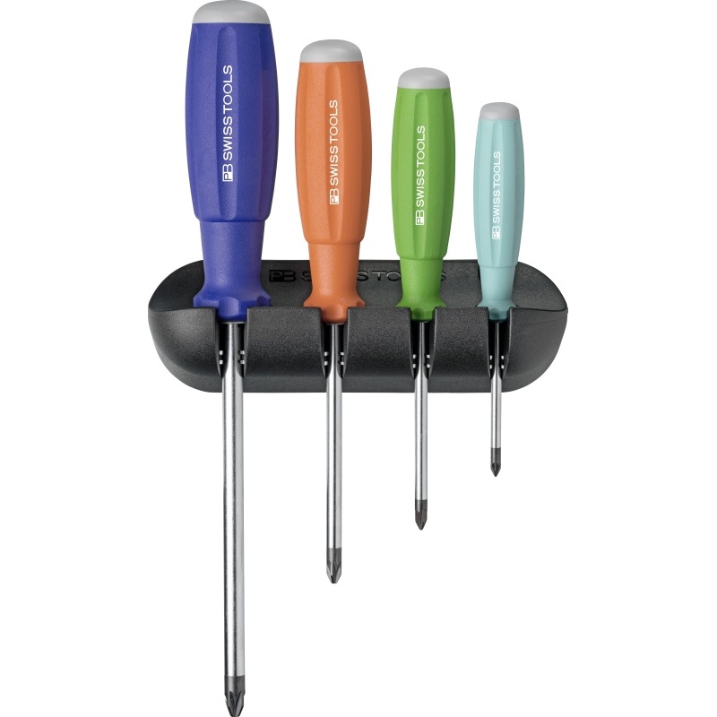 PB Swiss Tools 8243.RB SwissGrip Rainbow schroevendraaierset, kruiskop Pozidriv, in wandhouder