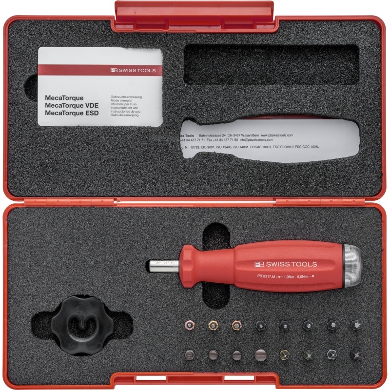 PB Swiss Tools 8321.Set B3 MecaTorque momentgreep set met 16 bits, 1,0 - 5,0 Nm