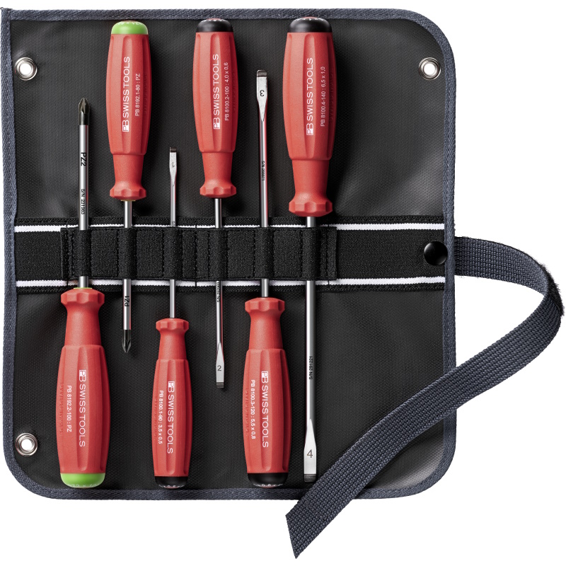 PB Swiss Tools 8562.SU GY SwissGrip schroevendraaierset, zaagsnede / kruiskop Pozidriv, in etui